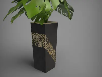 Monstera Deliciosa 2 Black Vase 3D model