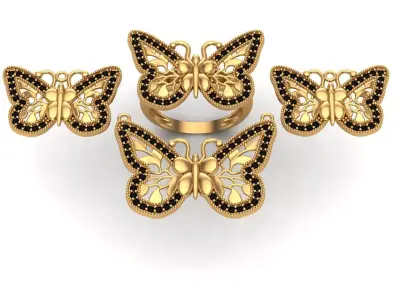 Jewelry butterfly ring set 3D print model
