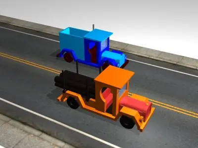 two-tracks jeep and truck Low-poly 3D model