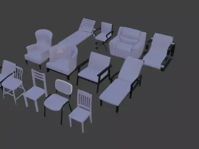 3D Chairs Collection - 13 Unique Furniture Models Low-poly 3D model