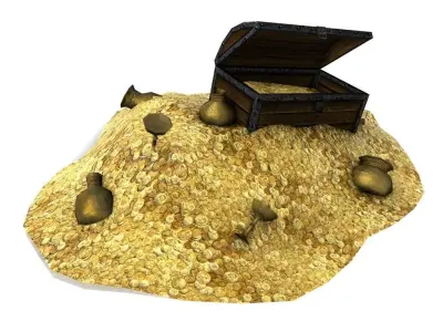 Treasure with coins and chest Low-poly 3D model