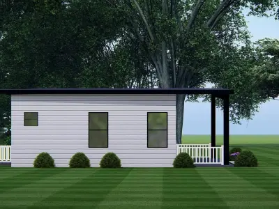 3D Model of Modern Tiny House Exterior with Wooden Facade 3D model