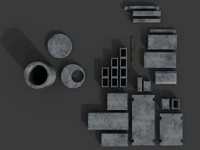 Concrete blocks pack Low-poly 3D model