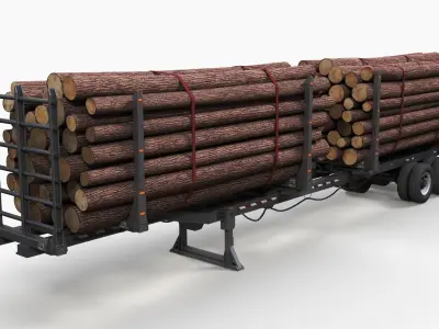 Log trailer Low-poly 3D model