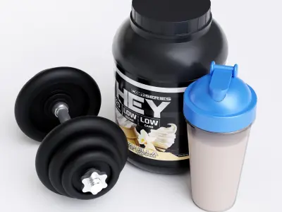 Supplement Packaging with Dumbell and Shaker 3D model