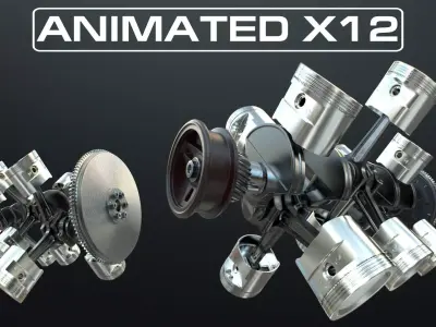 X12 Engine Working Animated 3D model