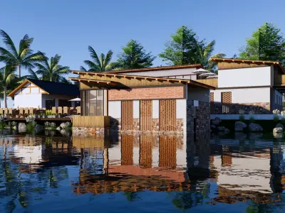 New Chinese style country hostel 3D model