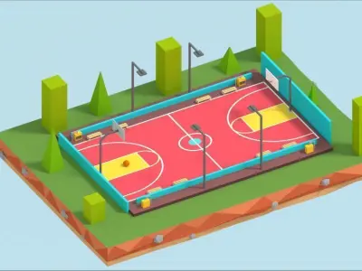 Cartoon Low Poly Basketball Court Low Low-poly 3D model