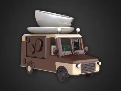 Asset - Cartoons - Food Car -  Car Coffee 3D model
