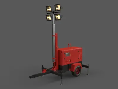 PBR Mobile Light Tower Generator A - Red  Low-poly 3D model