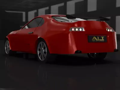 Low Poly Red Sports Car  Game Ready Vehicle Model Low-poly 3D model