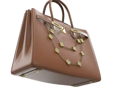 Hermes Birkin Bag with Chain Brown Low-poly 3D model