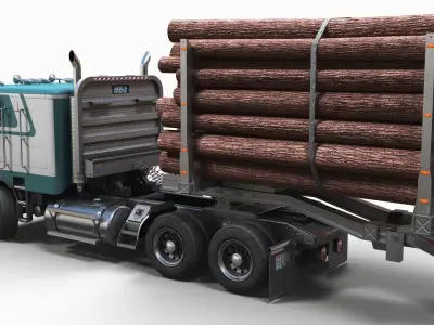 Freightliner FLT 1990 logtruck Low-poly 3D model