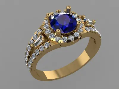 Blue Sapphire With Diamond Women 3D Ring Print Model 3D print model