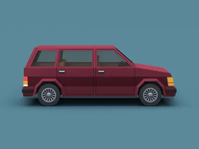 Stylized Cartoon Minivan 80s Low-poly 3D model