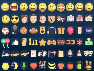 Cartoon Icons Mega Pack --- Sport Smiley Business Vehicle Food Low-poly 3D model