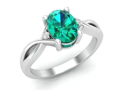 AV 574 Oval and Round Diamond Ladies Engagement Ring 3D print model