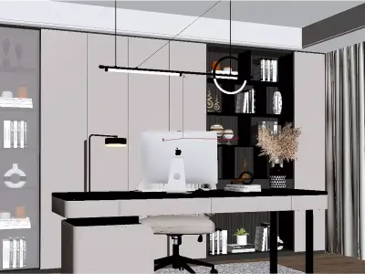 Modern Light Luxury Study Room 3D model