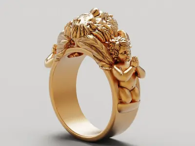 Lion and praying baby angel Silver Gold  Print 3D print model