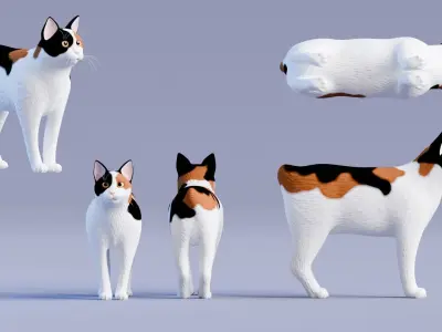 Low poly - Stylized cats - Japanese Bobtail Cat Low-poly 3D model