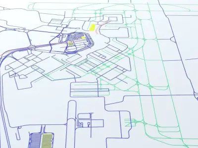 Rome Fiumicino FCO Airport Roads Buildings and Public Transport 3D model