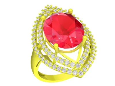 Luxury Oval Gemstone Double Halo Ring 3D Model for Fine Jew 4486 3D print model