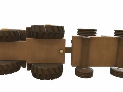 Wooden tractor and trailer toy 2 Free 3D model
