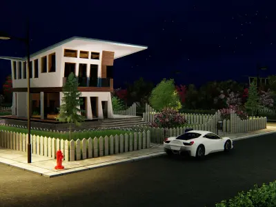 Urban house with palm trees 3D model