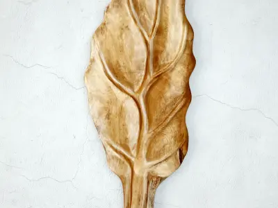 Large Wood Carved Leaf Wall Decor 3D model