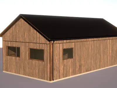 Wooden Garage for Car and Motorcycle with Small Workshop 3D model