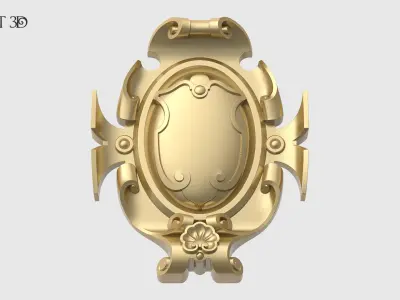 Cartouche ornate gold medallion 3D print model