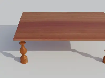 Wood table 3D model 2 lods complete textures and materials Low-poly 3D model