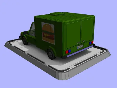 Cartoon Low Poly Food Delivery Truck Low-poly 3D model
