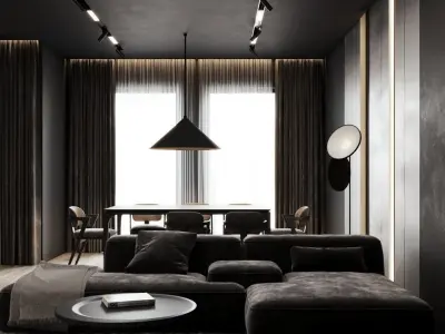 Livingroom and kitchen Interior design style minimalism 3D model