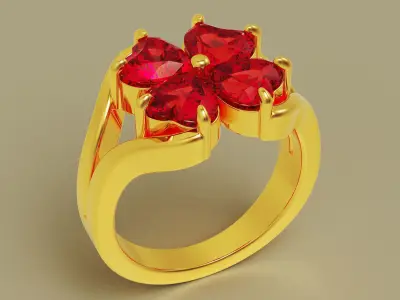 Heart shape flower ring 3D print model