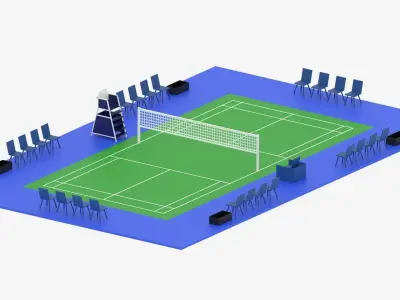 Cartoon Badminton Court Arena 3D model