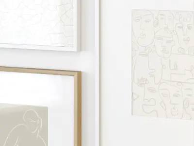 Line art poster set with painting on canvas 3D model