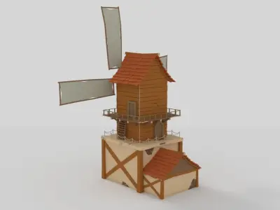 WindMill LowPoly wooden Low-poly 3D model