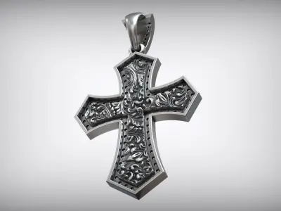 Templar Maltese Diamond Cross Engraving Floral Pattern 3D print model