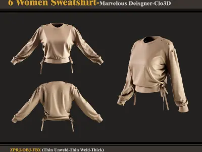 6 Women Sweatshirt -MD-Clo3D -ZPRJ - FBX - OBJ 3D model