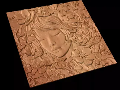 Japanese anime girl with flowers4 CNC 3D model 3D print model