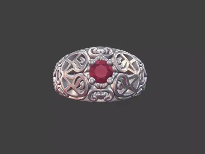 Filigree Silver Ring with Small Faceted Gem 3D print model