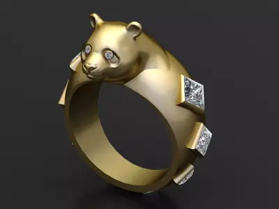 Bear Head Diamond Ring 3D print model