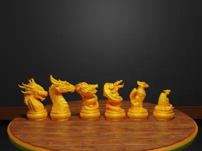 Dragon Chess Set Dragon Character Chess Pieces 3D print model