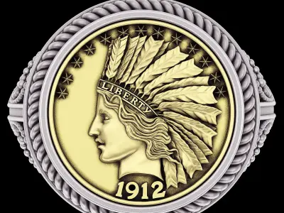 10 dollar indian american coin printable 3d jewelry Ring 3D print model