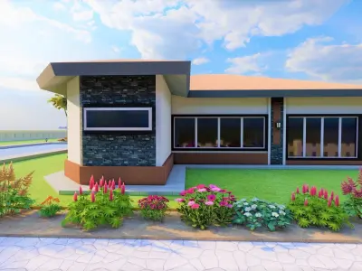 SINGLE STOREY HOUSE WITH A POOL  Low-poly 3D model