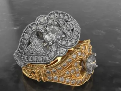 Vintage Dress  Pave Filigree engraved Ring 3D print model