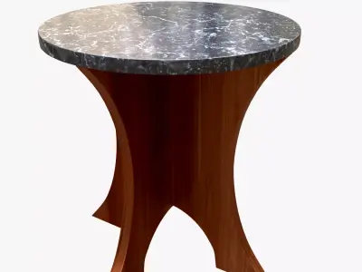 Luxury Side Table - Marble Surface and Wooden Frame Low-poly 3D model