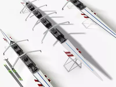 Rigged Rowing Boats Pack 3 Single Double Quadruple 3D model