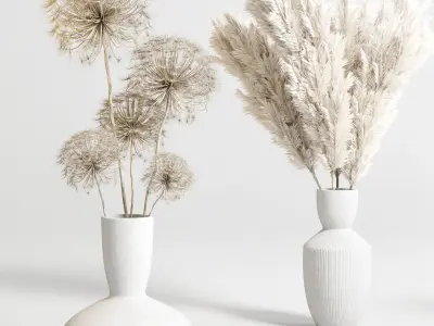 bouquet 13 concrete vse plant pampas and dry hogweed dry leaves 3D model
